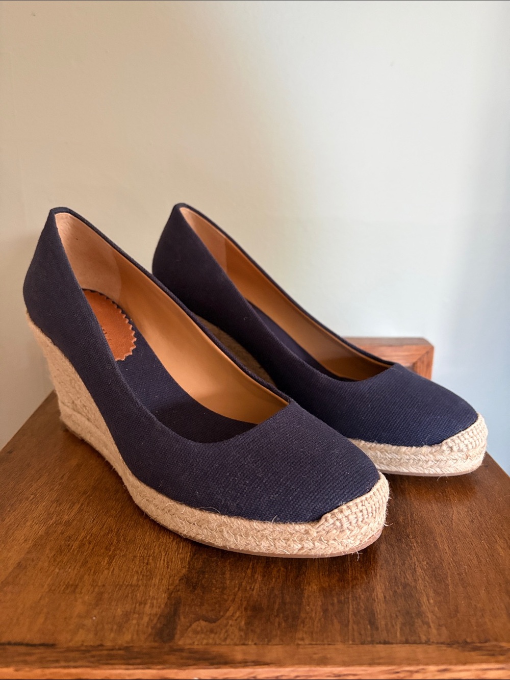 J Crew Navy Canvas Espadrille Wedge Pumps, Women’s 7.5